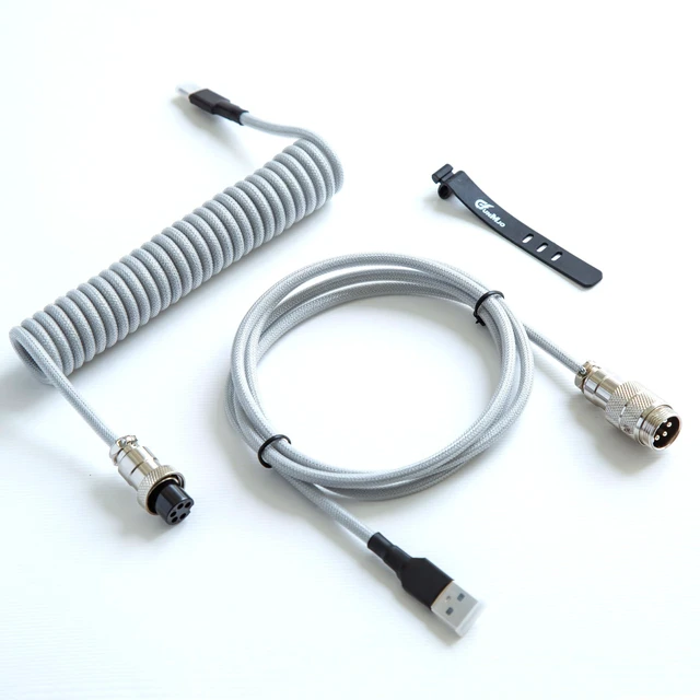 Main image of Pro Custom Premium Coiled USB C Cable for Gaming Keyboard, Double-Sleeved Mechanical Keyboard Cable with Detachable Metal Aviator, 1.5M USB-C to USB-A, Marble Gray Color