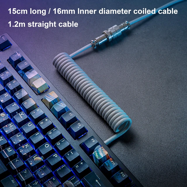Alt view image 5 of 7 - Pro Custom Premium Coiled USB C Cable for Gaming Keyboard, Double-Sleeved Mechanical Keyboard Cable with Detachable Metal Aviator, 1.5M USB-C to USB-A, Marble Gray Color