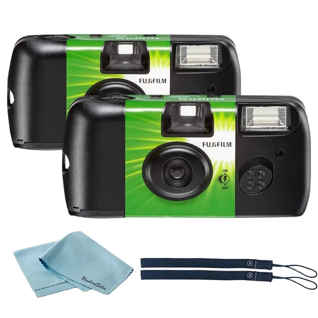 Alt view image 4 of 7 - Fujifilm QuickSnap Flash 400 Disposable 35mm Camera 2 Pack 2 Hand Straps Microfiber Cleaning Cloth