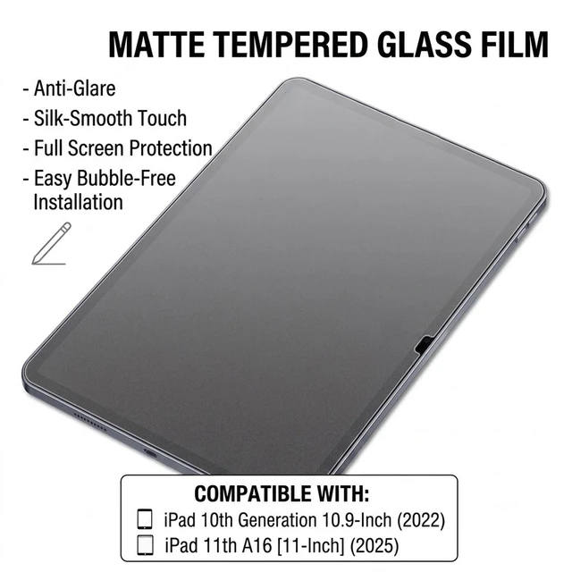 Alt view image 6 of 7 - 2 Pack Matte Glass Screen Protector for iPad A16 11 Inch (2025 11th Generation) / iPad 10th Generation 10.9 2022,Anti-Glare & Anti-Fingerprint Tempered Glass (Not Privacy)