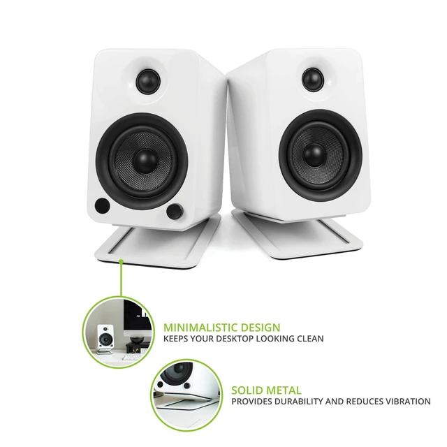 Alt view image 2 of 7 - S4 Tilted Desktop Speaker Stands for Medium Bookshelf Speakers & Mid-Size 3-4 Studio Monitors Supports 8 lbs Damping Foam Padding ¼-20 Mounting Pair White