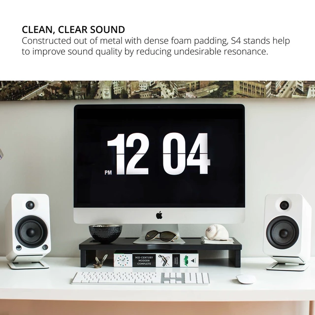 Alt view image 6 of 7 - S4 Tilted Desktop Speaker Stands for Medium Bookshelf Speakers & Mid-Size 3-4 Studio Monitors Supports 8 lbs Damping Foam Padding ¼-20 Mounting Pair White