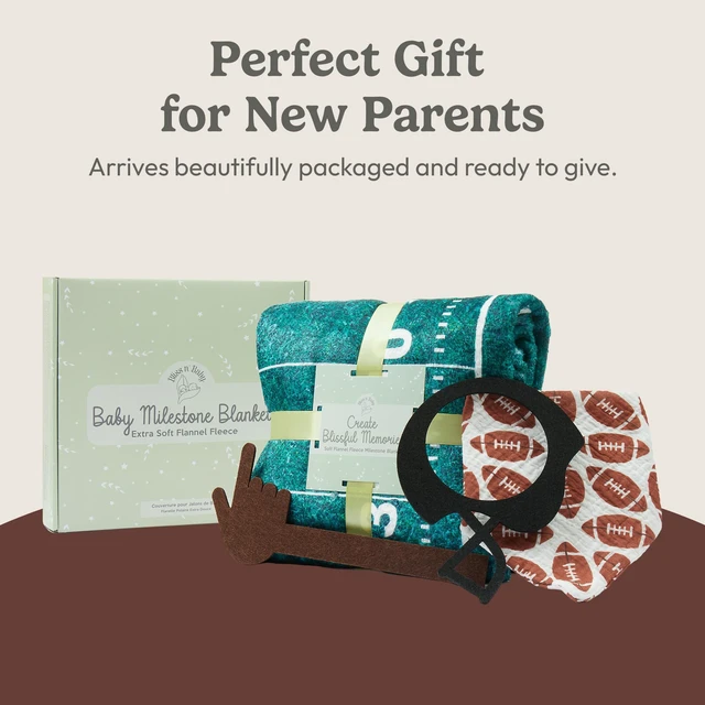 Alt view image 4 of 7 - Monthly Milestone Blanket for Baby Boys - 60"x40" - Wrinkle Free Football Age Month Blanket with Growth Chart - Washable & Dryable - w/Frames & Cotton Bib - Sports Theme Baby Accessories