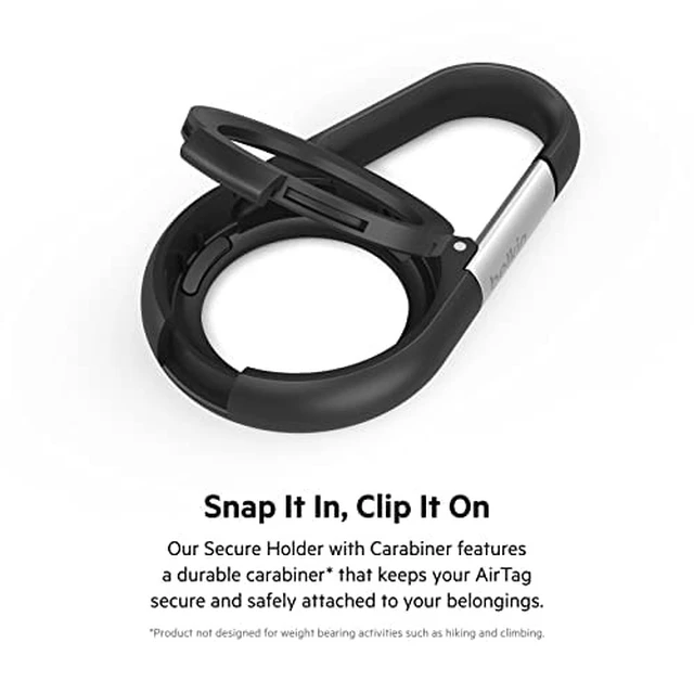 Alt view image 3 of 7 - Apple AirTag Secure Holder with Carabiner - Durable Scratch Resistant Case With Open Face & Raised Edges - Protective AirTag Keychain Accessory For Keys, Pets, Luggage & More - Black