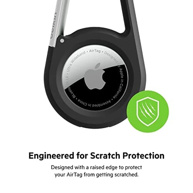 Alt view image 5 of 7 - Apple AirTag Secure Holder with Carabiner - Durable Scratch Resistant Case With Open Face & Raised Edges - Protective AirTag Keychain Accessory For Keys, Pets, Luggage & More - Black