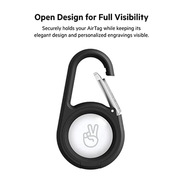 Alt view image 6 of 7 - Apple AirTag Secure Holder with Carabiner - Durable Scratch Resistant Case With Open Face & Raised Edges - Protective AirTag Keychain Accessory For Keys, Pets, Luggage & More - Black