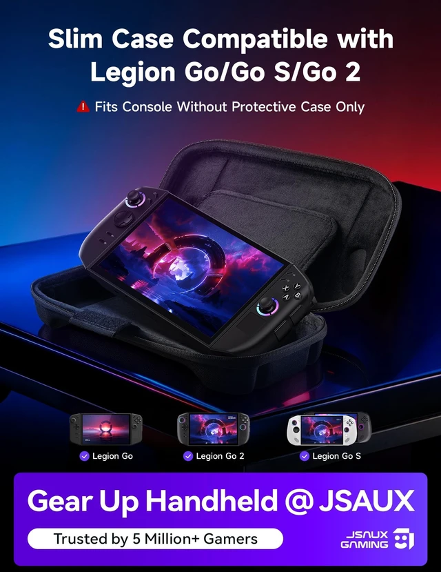 Alt view image 2 of 7 - Slim Travel Case for Lenovo Legion Go / Go S / Go 2, Hard Shell Pouch Slim Form-Fit Design, Premium Felt & Soft Velvet Lining, Full Protection, Secure Strap, 8 MicroSD Cards & 5 Card Readers