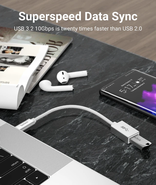Alt view image 4 of 7 - USB Type C to USB Adapter, Aluminum Alloy, Male to Female, 5 Gbps Transfer Speed, Compatible with iPhone, MacBook, iPad, Pixelbook, Dell, Surface, Lenovo, Samsung Galaxy