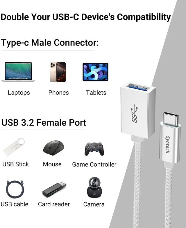 Alt view image 7 of 7 - USB Type C to USB Adapter, Aluminum Alloy, Male to Female, 5 Gbps Transfer Speed, Compatible with iPhone, MacBook, iPad, Pixelbook, Dell, Surface, Lenovo, Samsung Galaxy