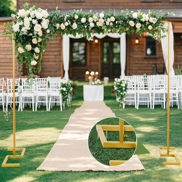 Alt view image 5 of 7 - 8.2FT Square Arch Backdrop Stand, Metal Wedding Balloon Arch Stand | Gold,Extra 2 Clamps for Table Rod Stand Use,Adjustable 3FT-8FT Length 3.3FT-8FT Height,For Wedding Birthday Party Decoration