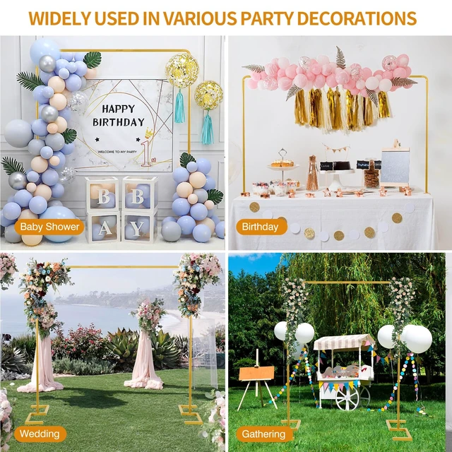 Alt view image 3 of 7 - 8.2FT Square Arch Backdrop Stand, Metal Wedding Balloon Arch Stand | Gold,Extra 2 Clamps for Table Rod Stand Use,Adjustable 3FT-8FT Length 3.3FT-8FT Height,For Wedding Birthday Party Decoration