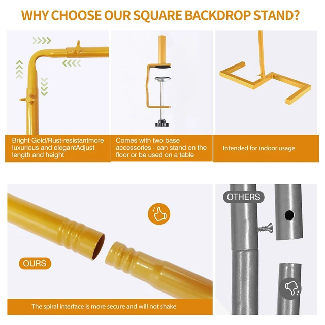 Alt view image 7 of 7 - 8.2FT Square Arch Backdrop Stand, Metal Wedding Balloon Arch Stand | Gold,Extra 2 Clamps for Table Rod Stand Use,Adjustable 3FT-8FT Length 3.3FT-8FT Height,For Wedding Birthday Party Decoration