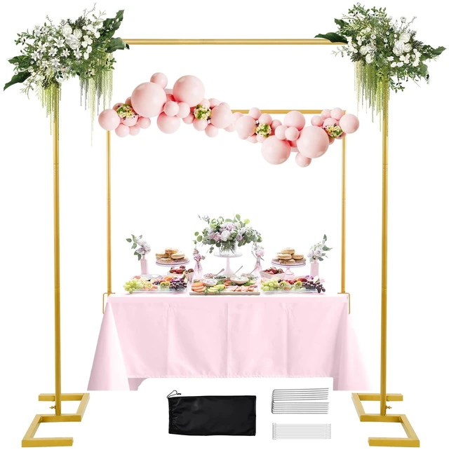 Main image of 8.2FT Square Arch Backdrop Stand, Metal Wedding Balloon Arch Stand | Gold,Extra 2 Clamps for Table Rod Stand Use,Adjustable 3FT-8FT Length 3.3FT-8FT Height,For Wedding Birthday Party Decoration