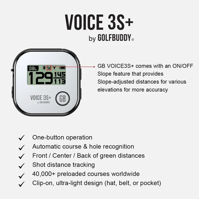 Alt view image 6 of 7 - GOLFBUDDY Voice 3S+ Talking GPS Rangefinder Clip-On Hat GPS with Slope On/Off Audio Distance to Front/Center/Back 40,000 Courses 18-Hour Battery No Subscription Fees (Black)