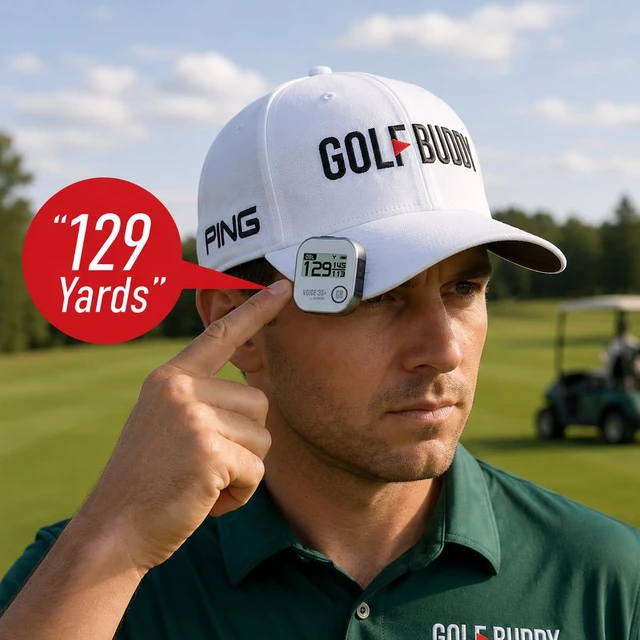 Alt view image 2 of 7 - GOLFBUDDY Voice 3S+ Talking GPS Rangefinder Clip-On Hat GPS with Slope On/Off Audio Distance to Front/Center/Back 40,000 Courses 18-Hour Battery No Subscription Fees (Gray)