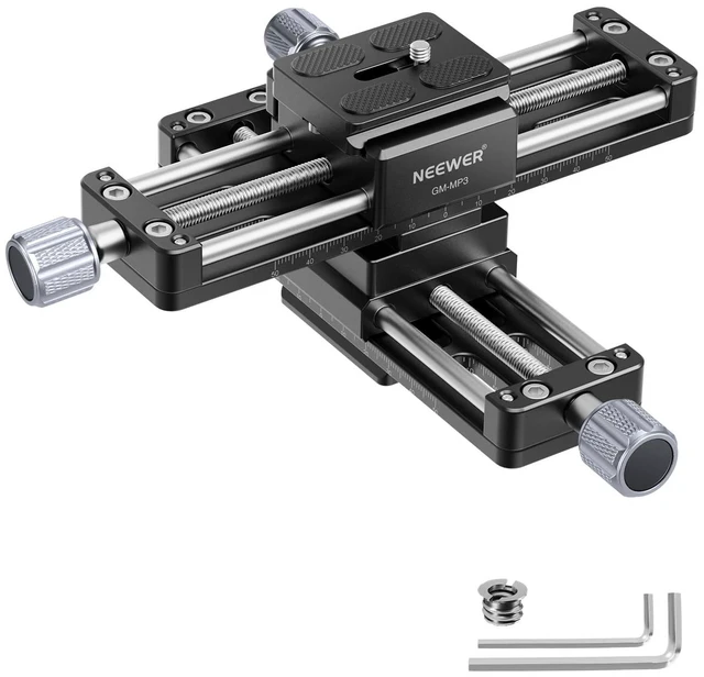 Main image of Macro Rail Slider, 4 Axis 360° Rotating Aluminum Alloy Focusing Rail with Arca Type Quick Release Plate 1/4" Screw for Camera Camcorder Tripod Heads Macro Photography Closeups Filming, GM-MP3