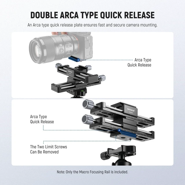 Alt view image 5 of 7 - Macro Rail Slider, 4 Axis 360° Rotating Aluminum Alloy Focusing Rail with Arca Type Quick Release Plate 1/4" Screw for Camera Camcorder Tripod Heads Macro Photography Closeups Filming, GM-MP3