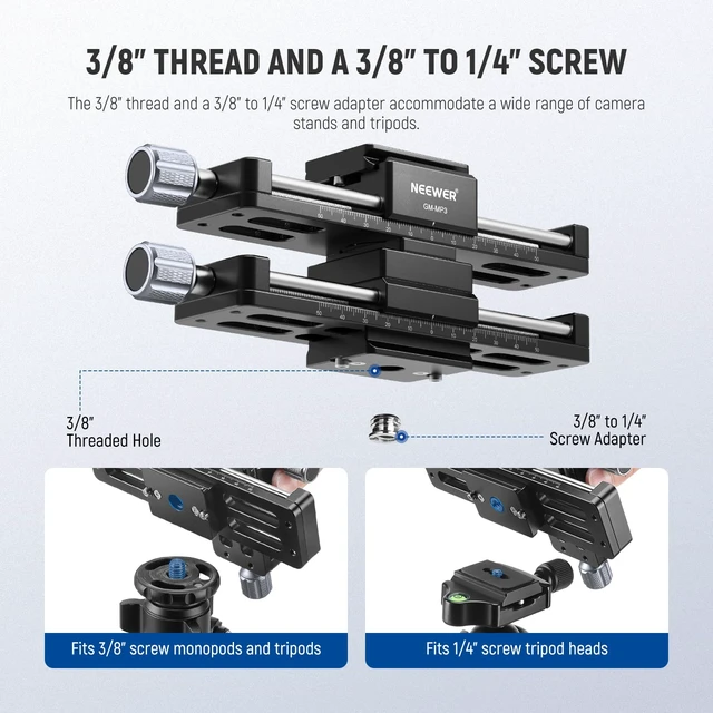 Alt view image 6 of 7 - Macro Rail Slider, 4 Axis 360° Rotating Aluminum Alloy Focusing Rail with Arca Type Quick Release Plate 1/4" Screw for Camera Camcorder Tripod Heads Macro Photography Closeups Filming, GM-MP3