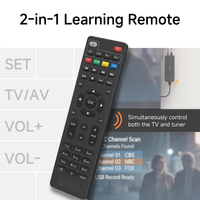 Alt view image 3 of 6 - Digital Converter Box for TV,1080P ATSC tv Tuner Box with hdmi Output and 3RCA Cables Hidden Behind TVwith Power Adapter2-in-1 RemoteTV Program Recording&Playback,USB Media Player