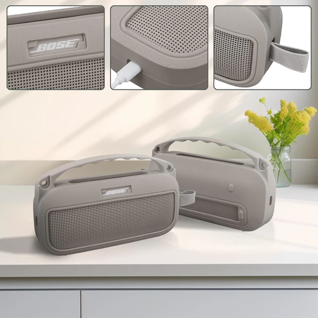 Alt view image 3 of 7 - Soft Silicone Case for Bose SoundLink Flex 2nd Gen, Sandstone Skin-Friendly Handle, Adjustable Shoulder Strap, Crossbody Carrying, Aluminum Carabiner, Lightweight