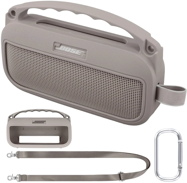 Main image of Soft Silicone Case for Bose SoundLink Flex 2nd Gen, Sandstone Skin-Friendly Handle, Adjustable Shoulder Strap, Crossbody Carrying, Aluminum Carabiner, Lightweight