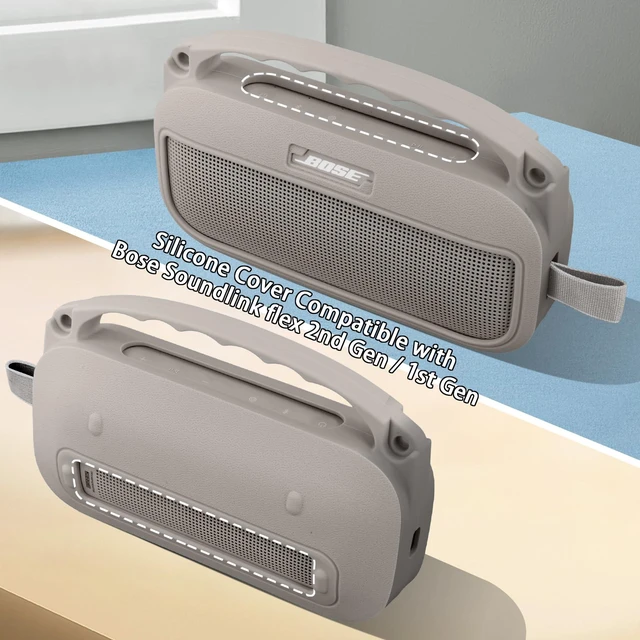 Alt view image 5 of 7 - Soft Silicone Case for Bose SoundLink Flex 2nd Gen, Sandstone Skin-Friendly Handle, Adjustable Shoulder Strap, Crossbody Carrying, Aluminum Carabiner, Lightweight