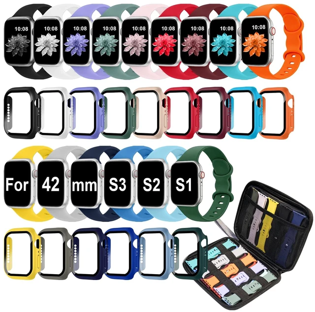 Main image of 15Pack Silicone Watch Band Case with Screen Protector for Apple Watch Soft Silicone,Skin-Friendly,Sweat-Proof,Wireless Charging Compatible,Storage Case, for Series 11/10/9/8/7/6/5/4/SE(38-46mm)