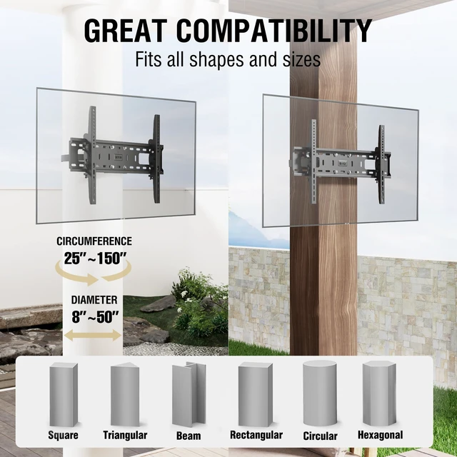 Alt view image 7 of 7 - ZeboZap 37"85" TVs Outdoor Tilt TV Mount Fits Pillars & Poles, Weatherproof No Drill Gazebo & Pergola TV Mount, VESA 600x400, Holds 120 lbs