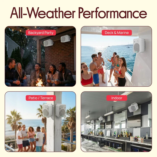 Alt view image 3 of 7 - Dual Waterproof Outdoor Speaker System - 6.5 Inch Pair of Weatherproof Wall/Ceiling Mounted Speakers w/Heavy Duty Grill, Universal Mount - for Use in the Pool, Patio, Indoor - PDWR50W (White)