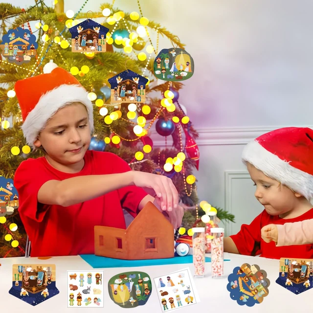 Alt view image 4 of 6 - 30 Sets Christmas Nativity Ornaments,Christian Hanging Ornaments Bulk for TreeReligious Christmas Crafts Gifts, Christmas Hanging Decorations for Sunday School, Christian Party Activities