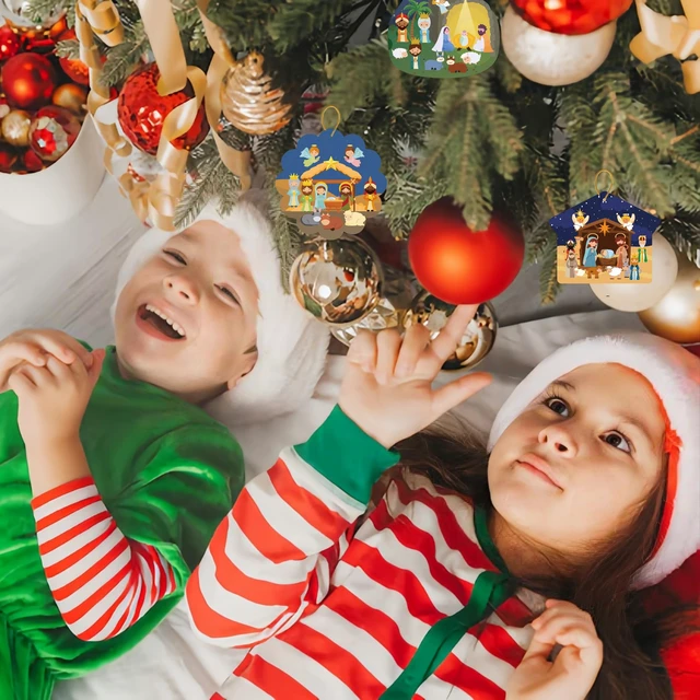 Alt view image 3 of 6 - 30 Sets Christmas Nativity Ornaments,Christian Hanging Ornaments Bulk for TreeReligious Christmas Crafts Gifts, Christmas Hanging Decorations for Sunday School, Christian Party Activities