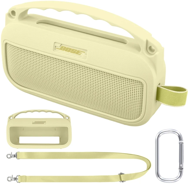 Main image of Soft Silicone Case for Bose SoundLink Flex 2nd Gen, Yellow Skin-Friendly Handle, Adjustable Shoulder Strap, Crossbody Carrying, Aluminum Carabiner, Lightweight