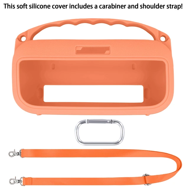 Alt view image 2 of 7 - Soft Silicone Case for Bose SoundLink Flex 2nd Gen, Orange Skin-Friendly Handle, Adjustable Shoulder Strap, Crossbody Carrying, Aluminum Carabiner, Lightweight