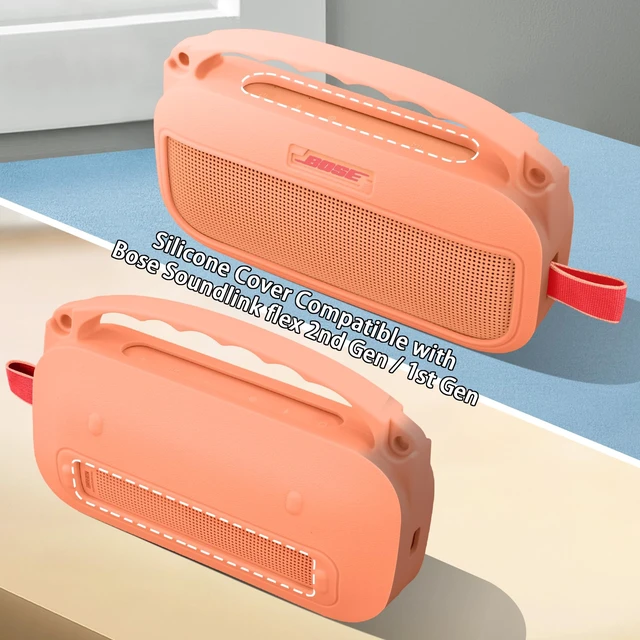 Alt view image 5 of 7 - Soft Silicone Case for Bose SoundLink Flex 2nd Gen, Orange Skin-Friendly Handle, Adjustable Shoulder Strap, Crossbody Carrying, Aluminum Carabiner, Lightweight