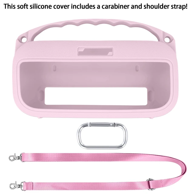 Alt view image 2 of 7 - Soft Silicone Case for Bose SoundLink Flex 2nd Gen, Pink Skin-Friendly Handle, Adjustable Shoulder Strap, Crossbody Carrying, Aluminum Carabiner, Lightweight