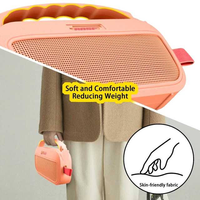 Alt view image 6 of 7 - Soft Silicone Case for Bose SoundLink Flex 2nd Gen, Orange Skin-Friendly Handle, Adjustable Shoulder Strap, Crossbody Carrying, Aluminum Carabiner, Lightweight