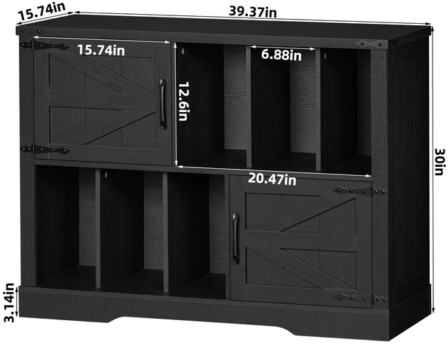 Alt view image 2 of 7 - Large Record Player Stand with Vinyl Storage Up to 450 Albums, 39 Inch Farmhouse Wood Black Vinyl Records Storage Cabinet with Barn Doors, Mid-Century Modern Turntable Stand for Living Room