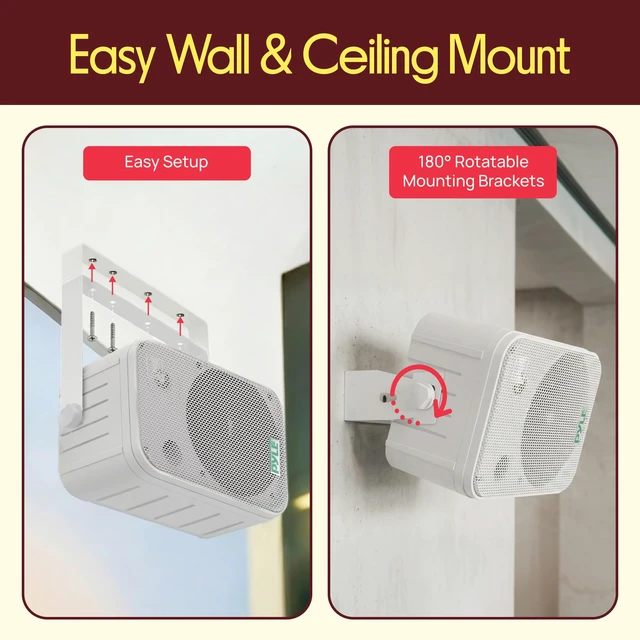 Alt view image 5 of 7 - Dual Waterproof Outdoor Speaker System - 6.5 Inch Pair of Weatherproof Wall/Ceiling Mounted Speakers w/Heavy Duty Grill, Universal Mount - for Use in the Pool, Patio, Indoor - PDWR50W (White)