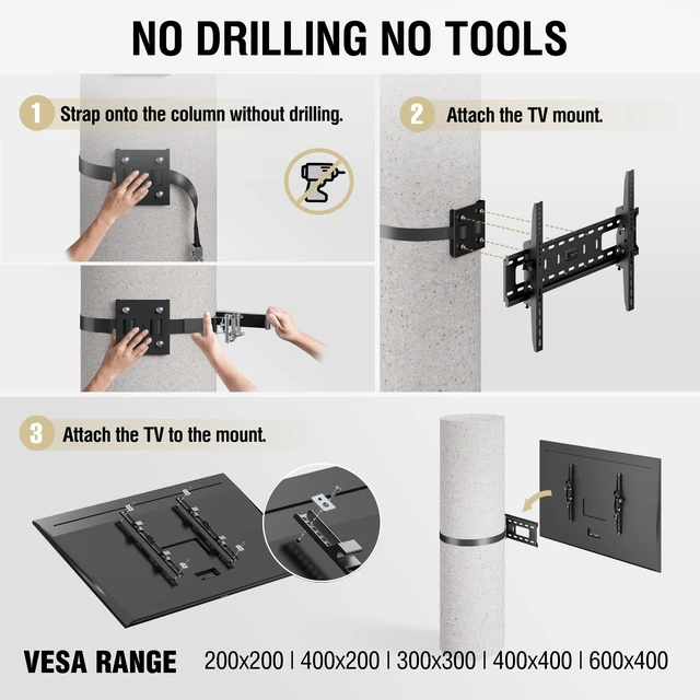 Alt view image 6 of 7 - ZeboZap 37"85" TVs Outdoor Tilt TV Mount Fits Pillars & Poles, Weatherproof No Drill Gazebo & Pergola TV Mount, VESA 600x400, Holds 120 lbs