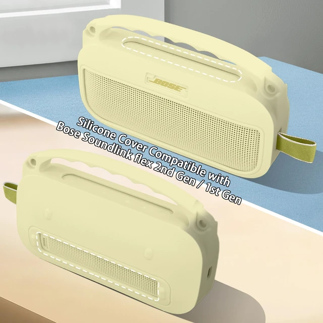 Alt view image 5 of 7 - Soft Silicone Case for Bose SoundLink Flex 2nd Gen, Yellow Skin-Friendly Handle, Adjustable Shoulder Strap, Crossbody Carrying, Aluminum Carabiner, Lightweight
