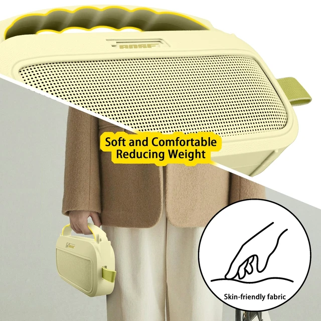 Alt view image 6 of 7 - Soft Silicone Case for Bose SoundLink Flex 2nd Gen, Yellow Skin-Friendly Handle, Adjustable Shoulder Strap, Crossbody Carrying, Aluminum Carabiner, Lightweight