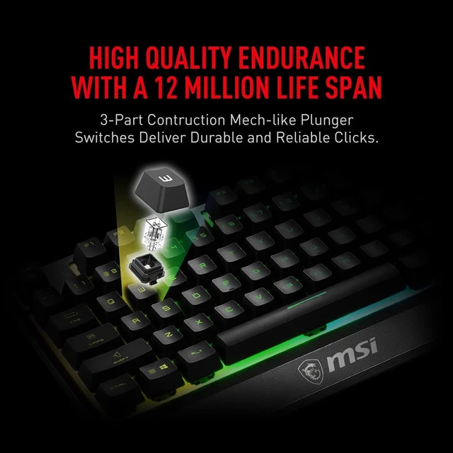 Alt view image 2 of 5 - Vigor GK30 RGB Gaming Keyboard, 6-Zone RGB Lighting, Water Repellent & Splash-Proof, Mechanical-Like Plunger Switches