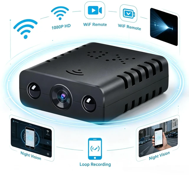 Alt view image 2 of 6 - Mini Square WiFi 1080P Camera, Phone Remote View, Loop Recording & Night Vision Security Cam