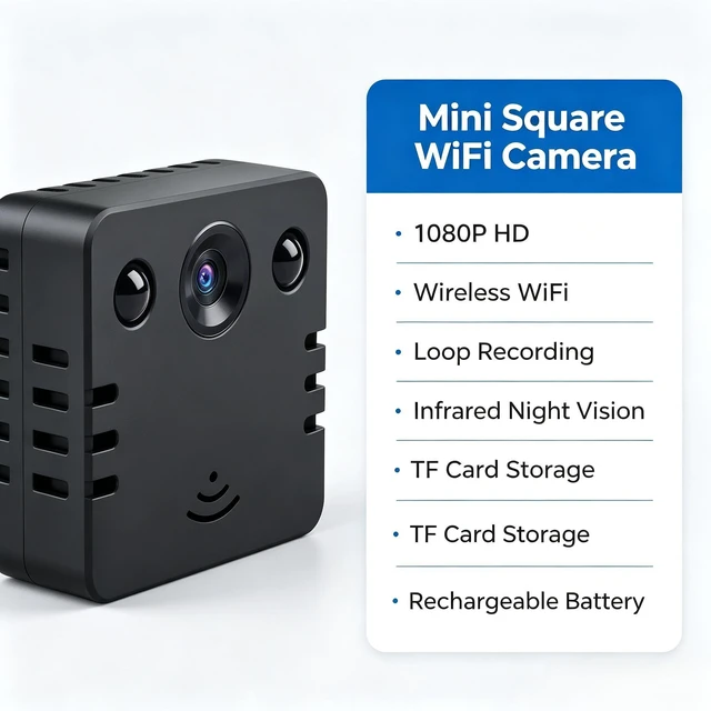 Alt view image 3 of 6 - Mini Square WiFi 1080P Camera, Phone Remote View, Loop Recording & Night Vision Security Cam