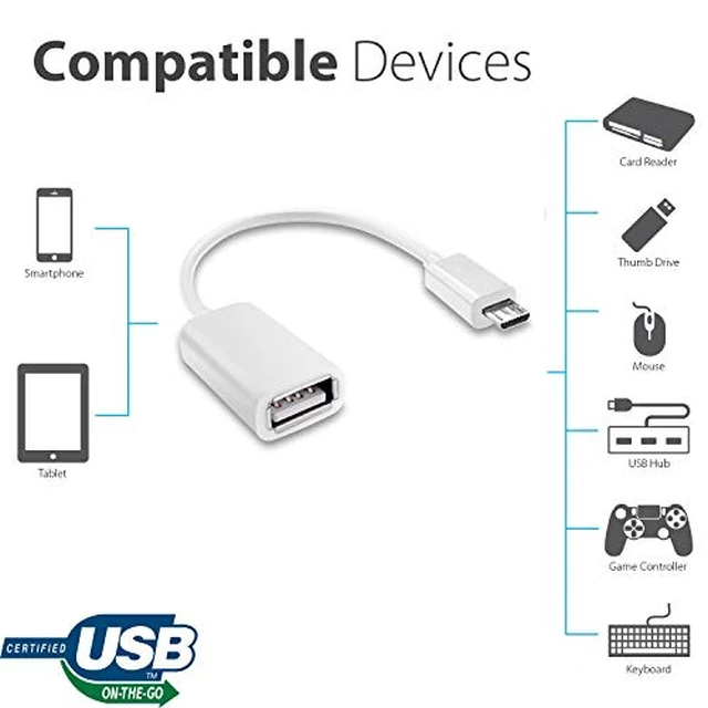 Alt view image 3 of 3 - VOLT PLUS TECH OTG MicroUSB Compatible with Your Streaming Sticks, Rii, Nintendo Switch, SNES, NES Classic with Full Speed On-The-Go Power (White 2 Pack)