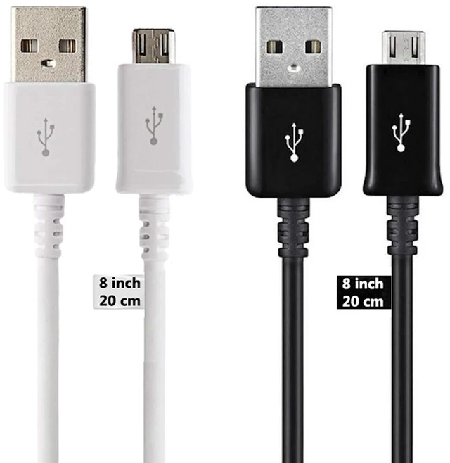 Main image of Short MicroUSB Cable Compatible with Your Fly Eon DS107D with High Speed Charging 2 Pack. (1Black,1White, 20cm 8in)