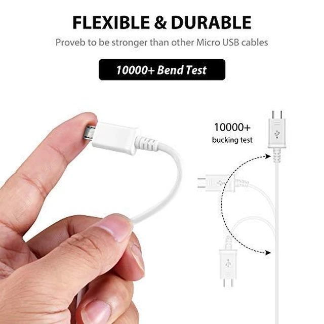 Alt view image 5 of 5 - Short MicroUSB Cable Compatible with Your Fly Eon DS107D with High Speed Charging 2 Pack. (1Black,1White, 20cm 8in)