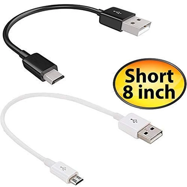 Alt view image 4 of 5 - Short MicroUSB Cable Compatible with Your Fly Eon DS107D with High Speed Charging 2 Pack. (1Black,1White, 20cm 8in)