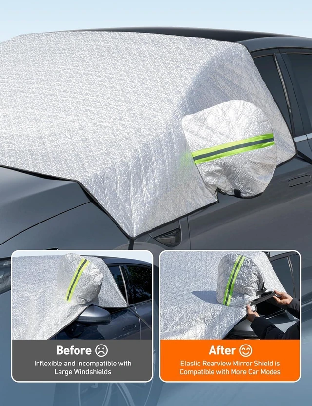 Alt view image 3 of 7 - Idealforce 4-Layer Windshield Snow Cover for Ice, UV, Frost - Wiper & Mirror Protector, Windproof Sunshade for Cars, Compact SUVs