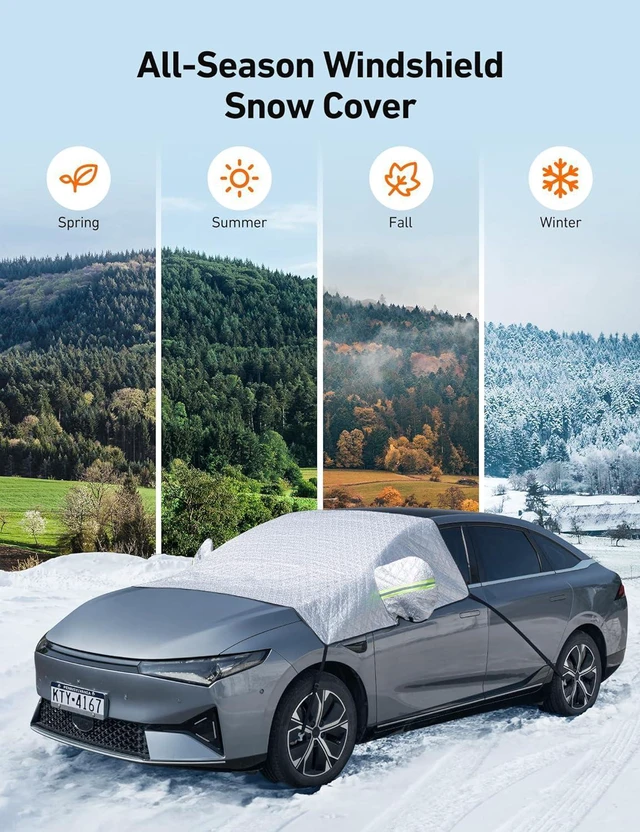 Alt view image 4 of 7 - Idealforce 4-Layer Windshield Snow Cover for Ice, UV, Frost - Wiper & Mirror Protector, Windproof Sunshade for Cars, Compact SUVs